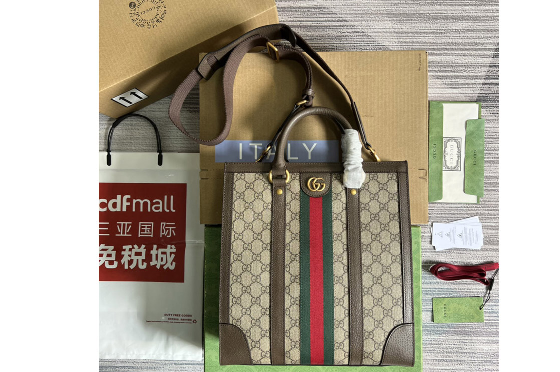 Gucci 724685 Ophidia medium tote bag in Beige and ebony GG Supreme canvas
