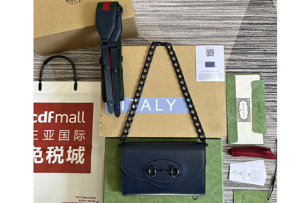 Gucci ‎724713 Gucci Horsebit 1955 mini bag in Blue leather