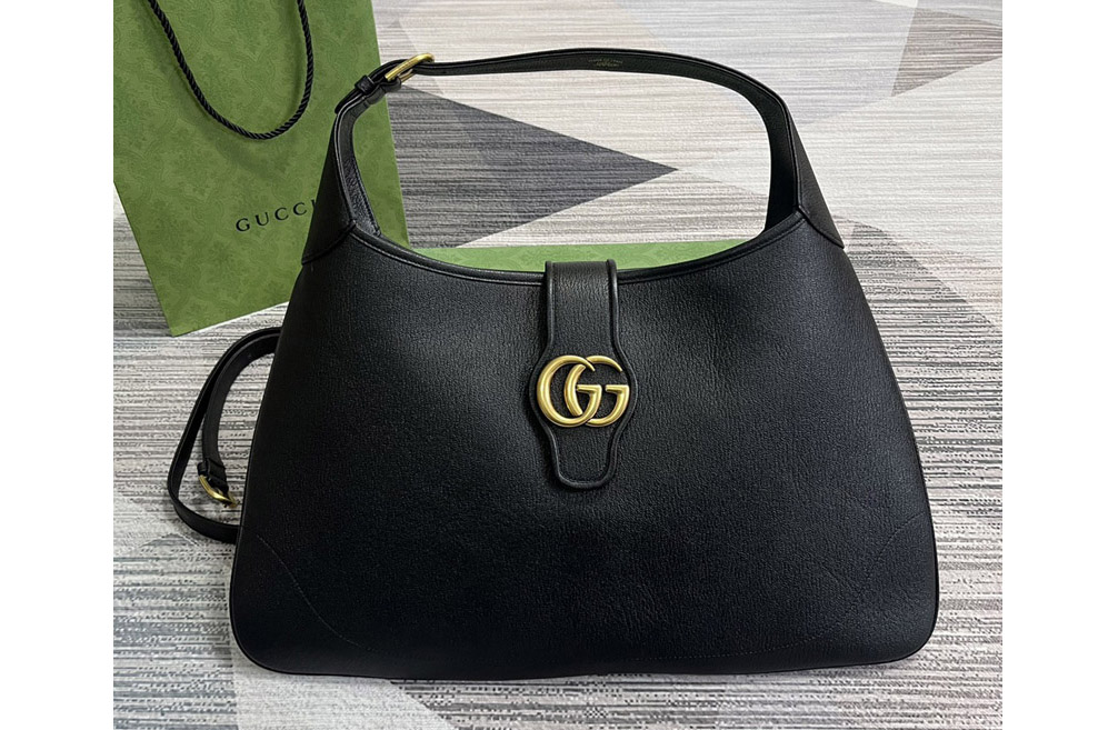 Gucci ‎726322 Aphrodite large shoulder bag in Black soft leather