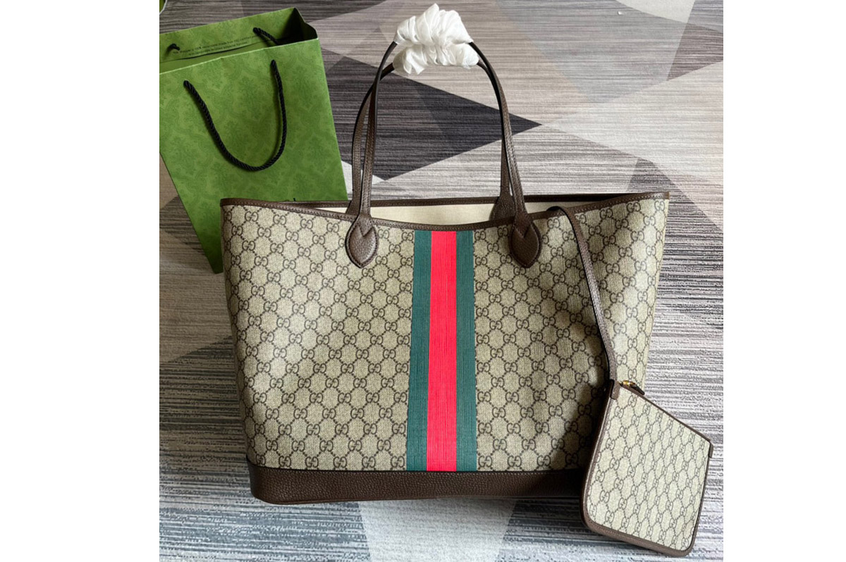 Gucci ‎726755 Ophidia GG large tote bag in Beige and ebony GG Supreme canvas