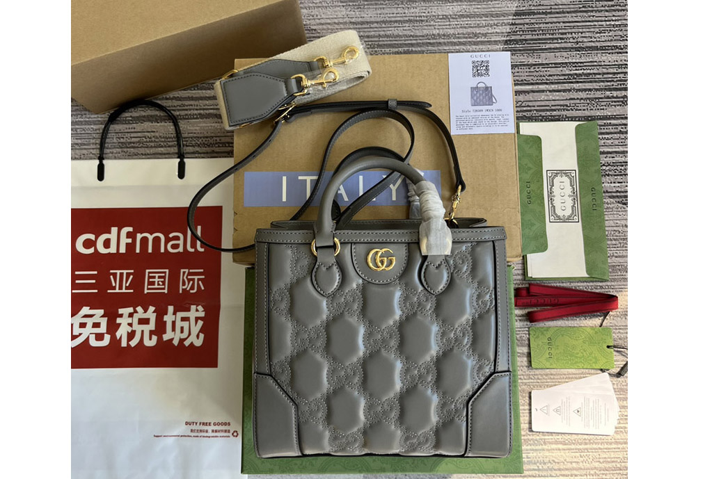 Gucci ‎728309 GG matelassé mini top handle bag in Grey GG matelassé leather
