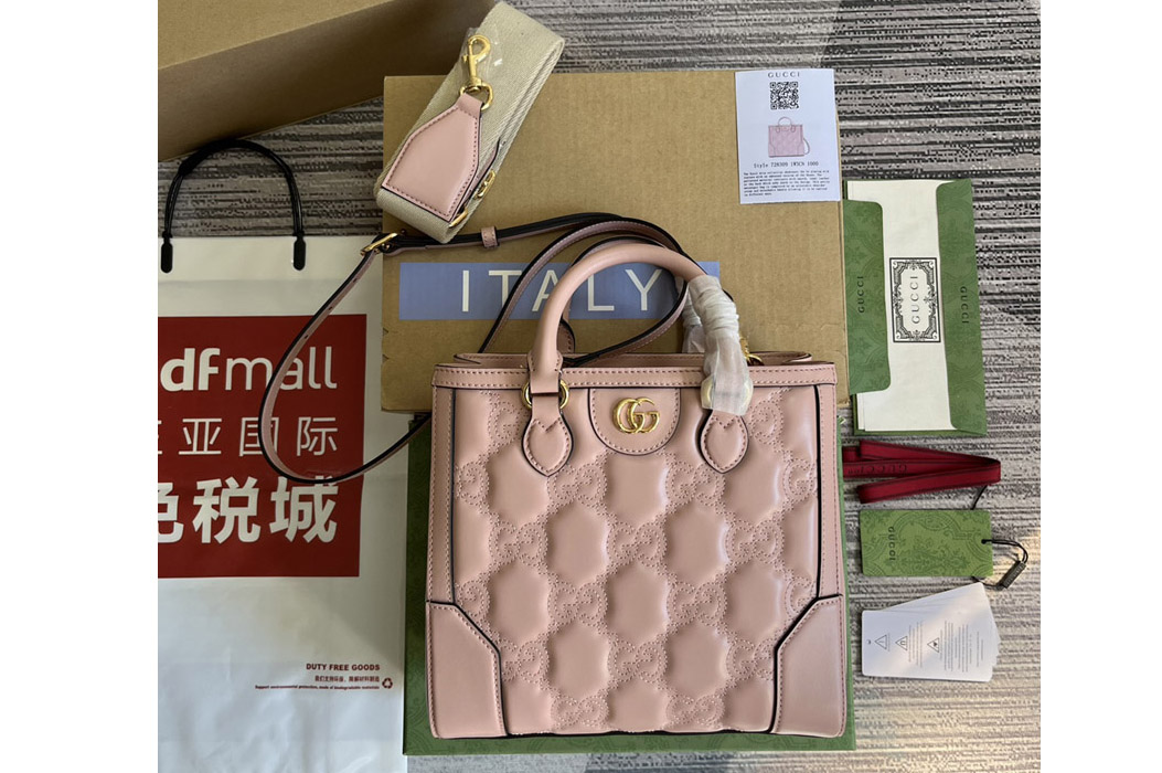 Gucci ‎728309 GG matelassé mini top handle bag in Pink GG matelassé leather