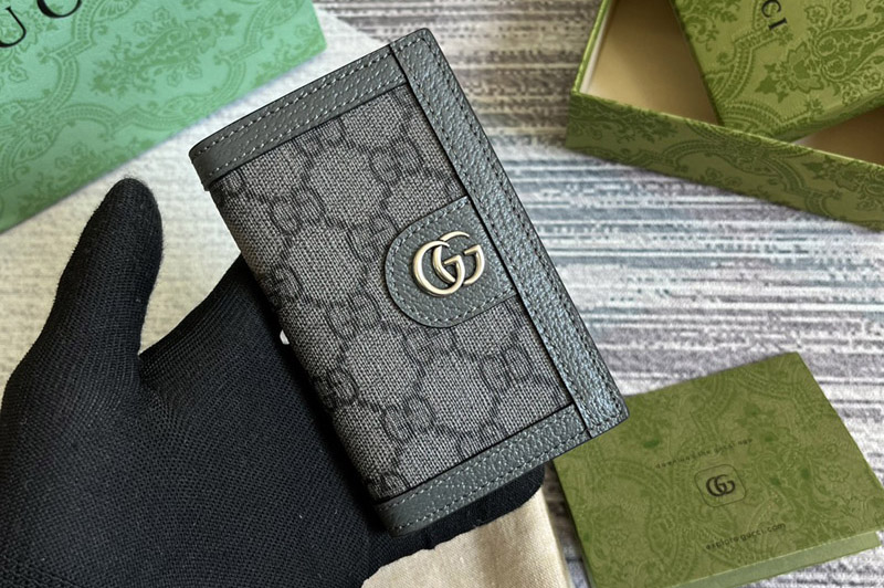 Gucci ‎734943 ‎‎‎‎Ophidia card case in Grey and black GG Supreme canvas