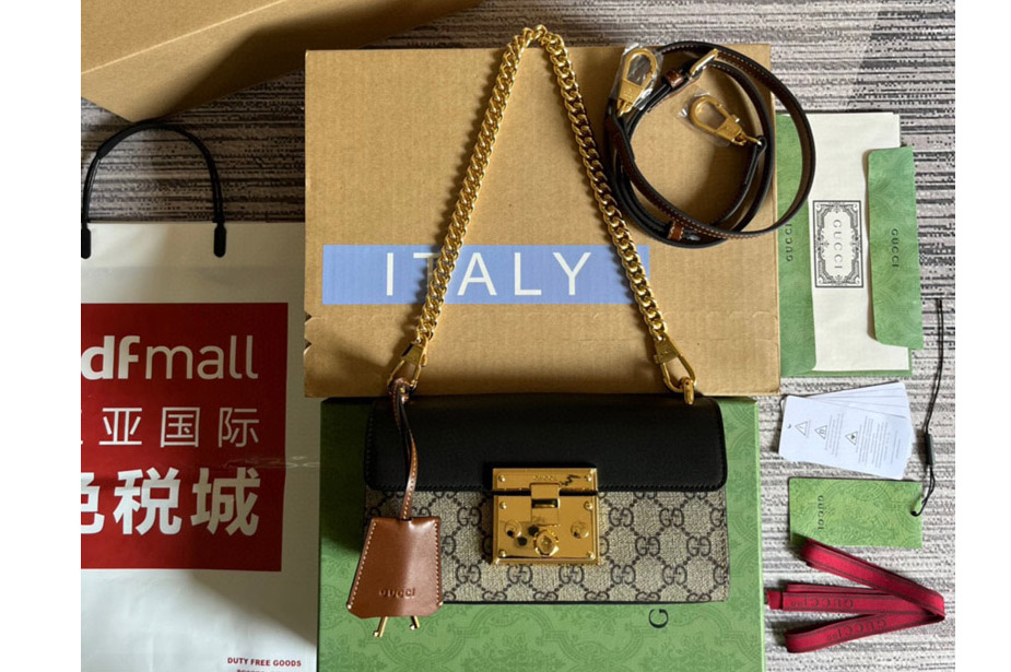 Gucci ‎‎735103 Padlock Mini shoulder bag in Beige and ebony GG Supreme canvas
