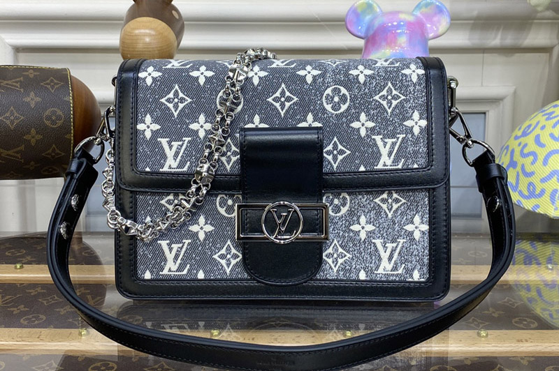 Louis Vuitton M21448 LV Dauphine MM handbag in Gray Denim textile jacquard