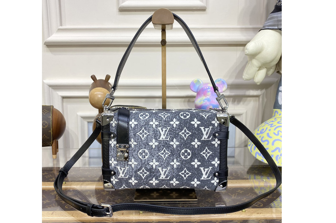 Louis Vuitton M21460 LV Side Trunk handbag in Gray Denim textile jacquard