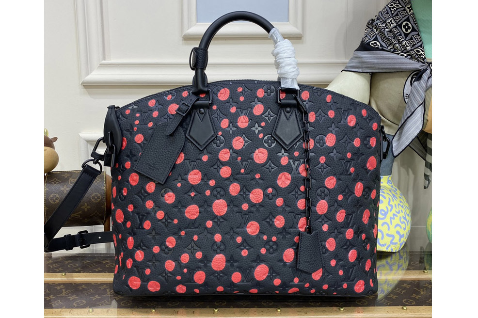 Louis Vuitton M21676 LV LVxYK Lock it Bag in Black and red Taurillon Monogram cowhide with Infinity Dots print