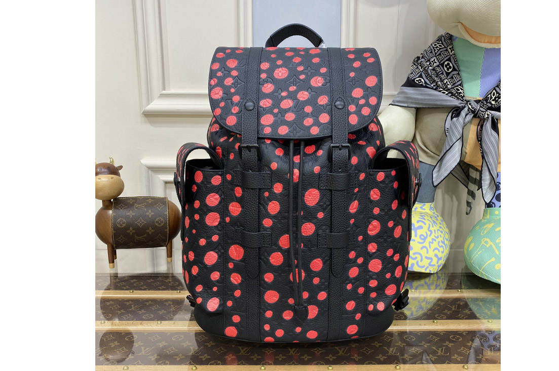 Louis Vuitton M21978 LV LVxYK Christopher backpack in Black and red Taurillon Monogram cowhide with Infinity Dots print