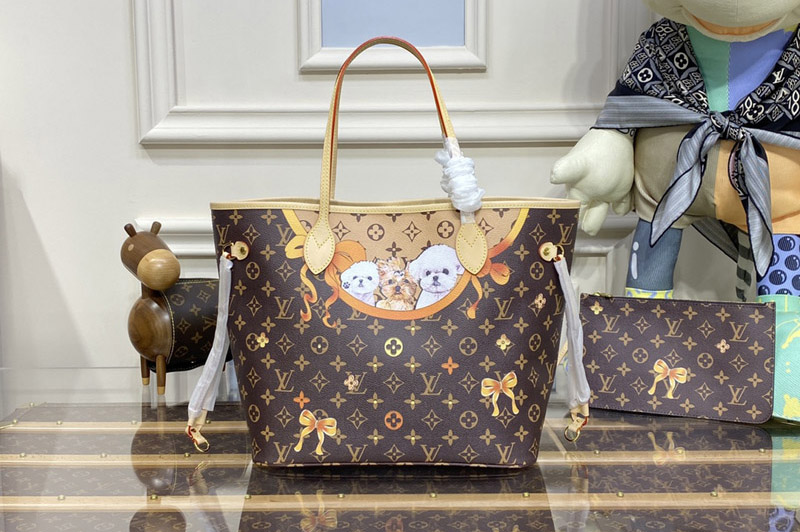 Louis Vuitton M40995 LV Neverfull MM tote Bag in Monogram coated canvas With Dog