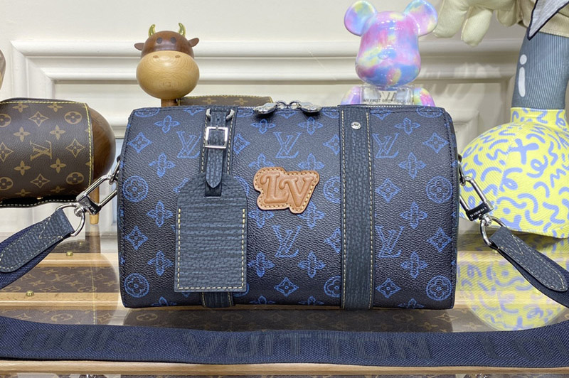 Louis Vuitton M46339 LV City Keepall Bag in Blue Monogram coated canvas