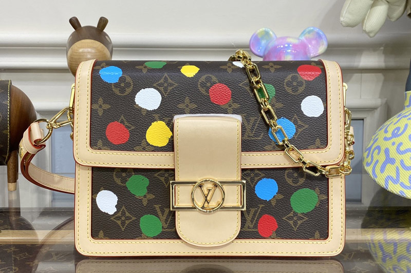 Louis Vuitton M46432 LV LVxYK Dauphine MM Bag in Monogram coated canvas with 3D Painted Dots print