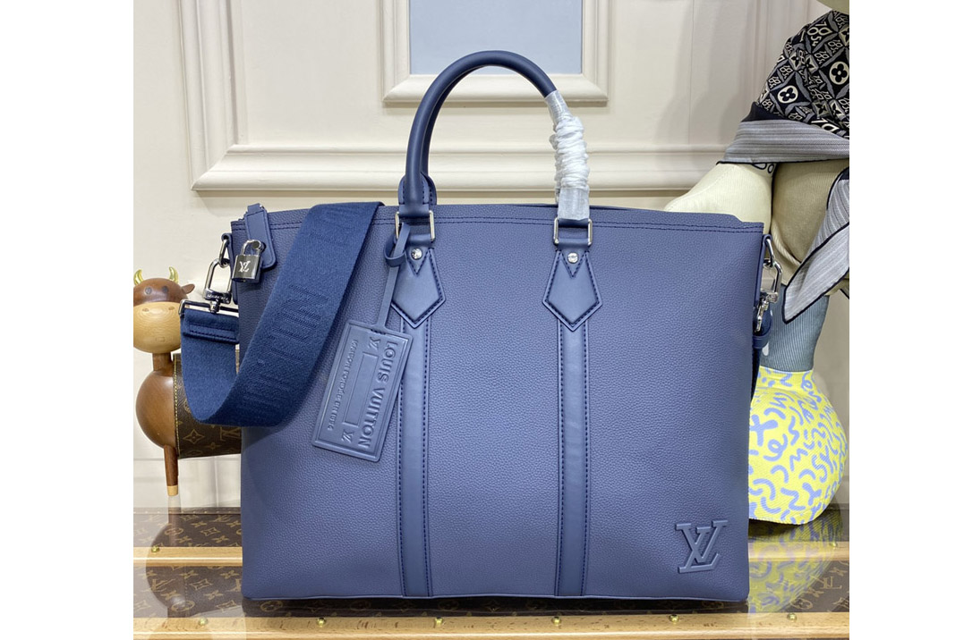 Louis Vuitton M59158 LV Lock It Tote bag in Blue grained calf leather