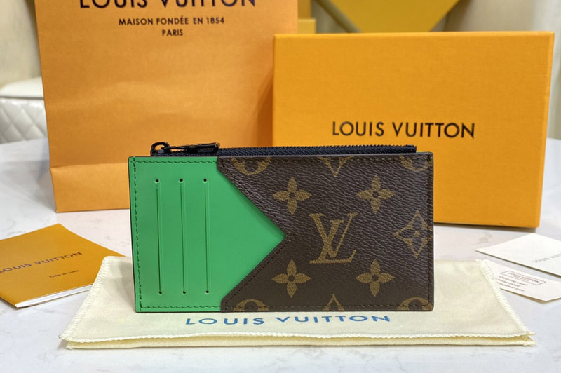 Louis Vuitton M81627 LV Coin Card Holder in Monogram Macassar coated canvas With Green