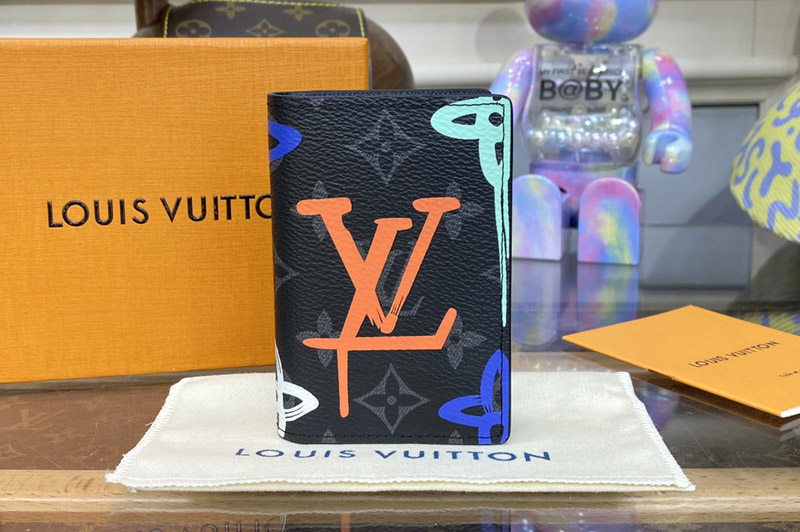 Louis Vuitton M81817 LV Pocket Organizer in Monogram Eclipse canvas With Orange