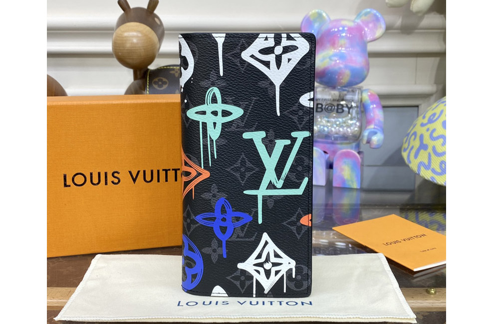 Louis Vuitton M81846 LV Brazza Wallet in Monogram Eclipse canvas With Orange