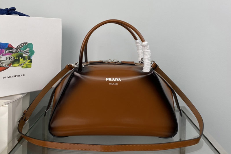 Prada 1BA365 Medium brushed leather Prada Supernova handbag in Brown Leagther
