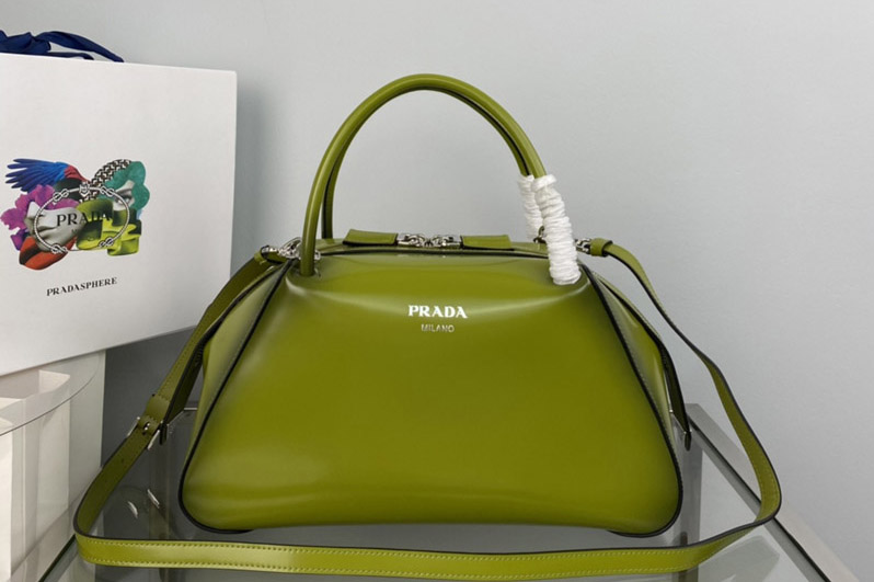 Prada 1BA365 Medium brushed leather Prada Supernova handbag in Green Leagther