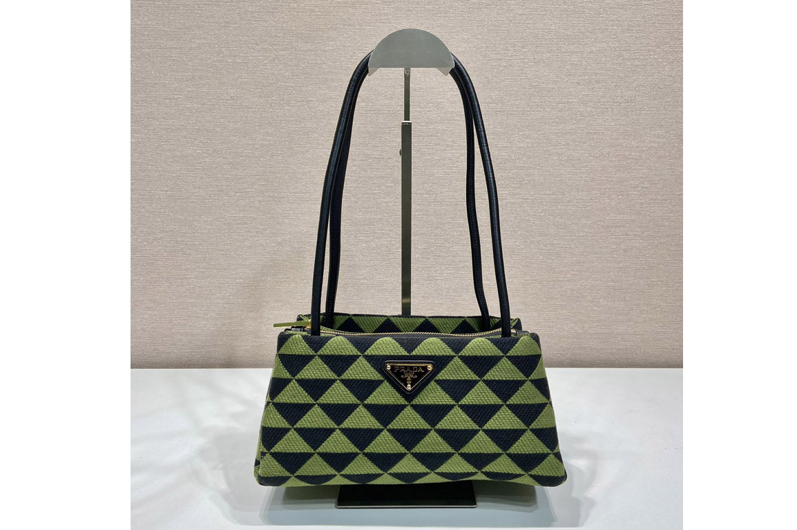 Prada 1BA368 Small embroidered fabric Prada Symbole bag in Black/Green