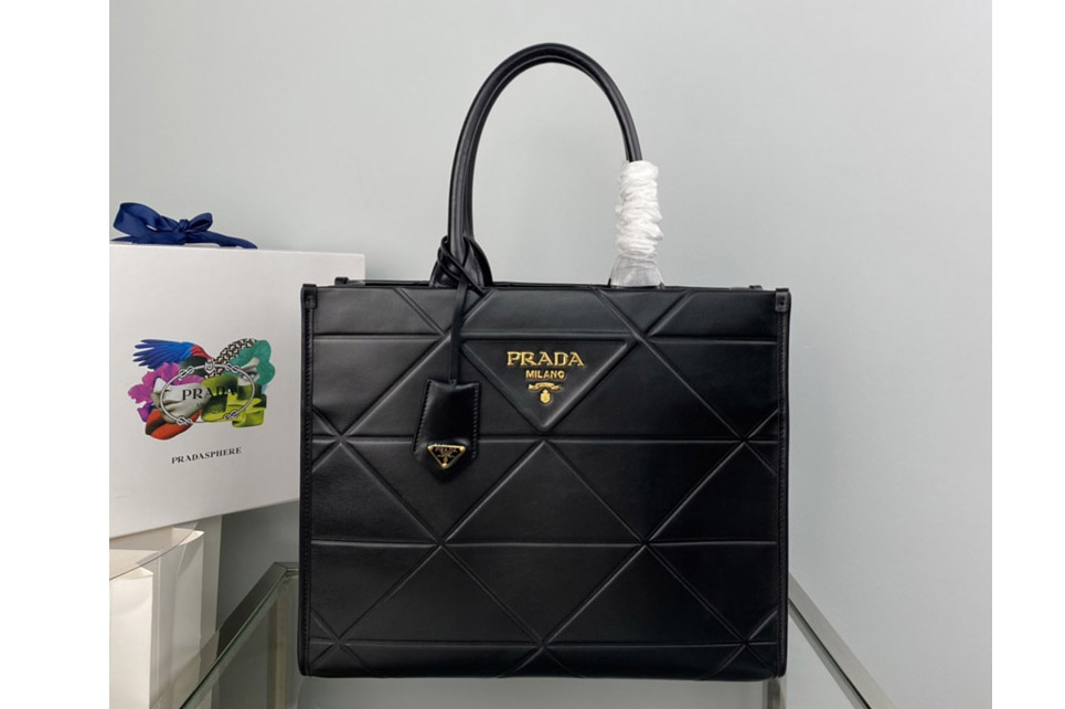 Prada 1BA378 Medium leather Prada Symbole bag with topstitching in Black Leather