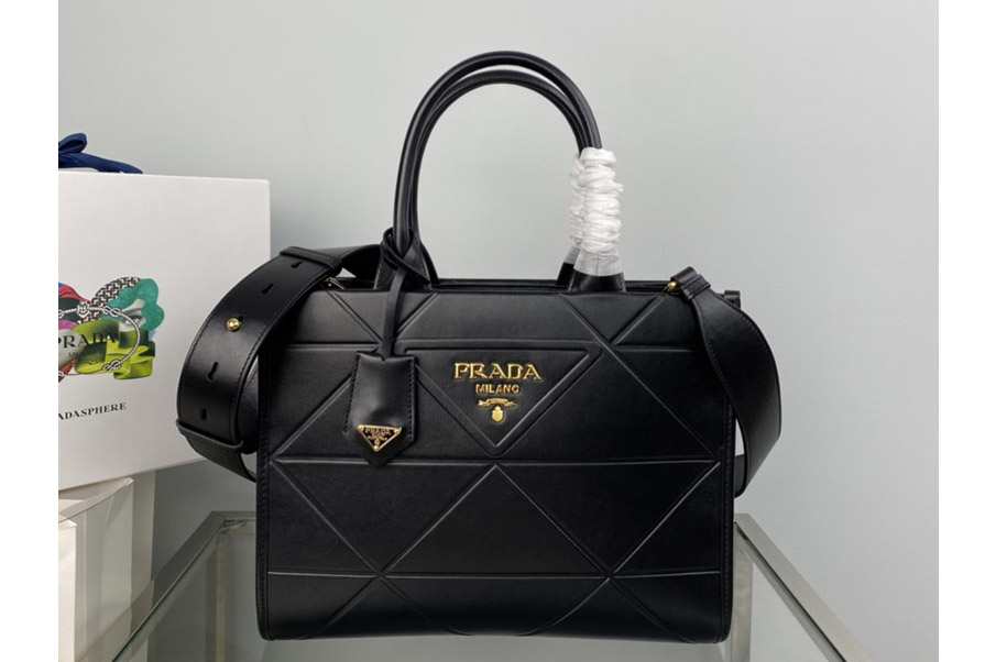Prada 1BA379 Small leather Prada Symbole bag with topstitching in Black Leather