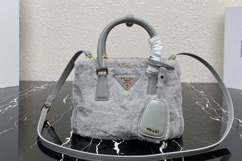 Prada 1BA906 Prada Galleria shearling mini-bag in Grey shearling