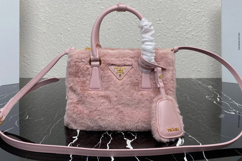 Prada 1BA906 Prada Galleria shearling mini-bag in Pink shearling