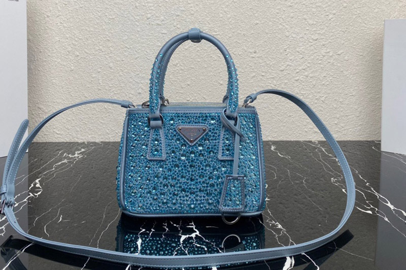 Prada 1BA906 Prada Galleria satin mini-bag with crystals in Blue