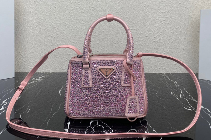 Prada 1BA906 Prada Galleria satin mini-bag with crystals in Pink