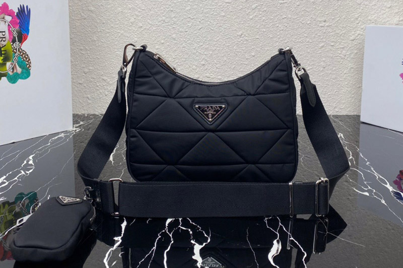 Prada 1BC151 Re-Nylon padded hobo bag in Black Nylon