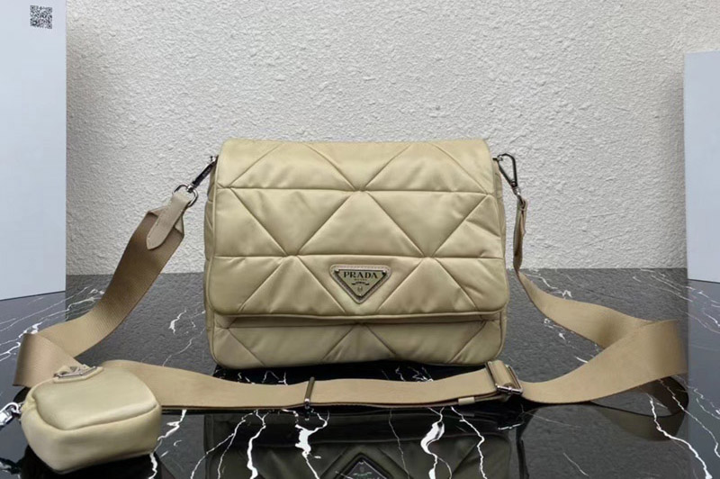 Prada 1BD290 Re-Nylon padded shoulder bag in Beige Nylon