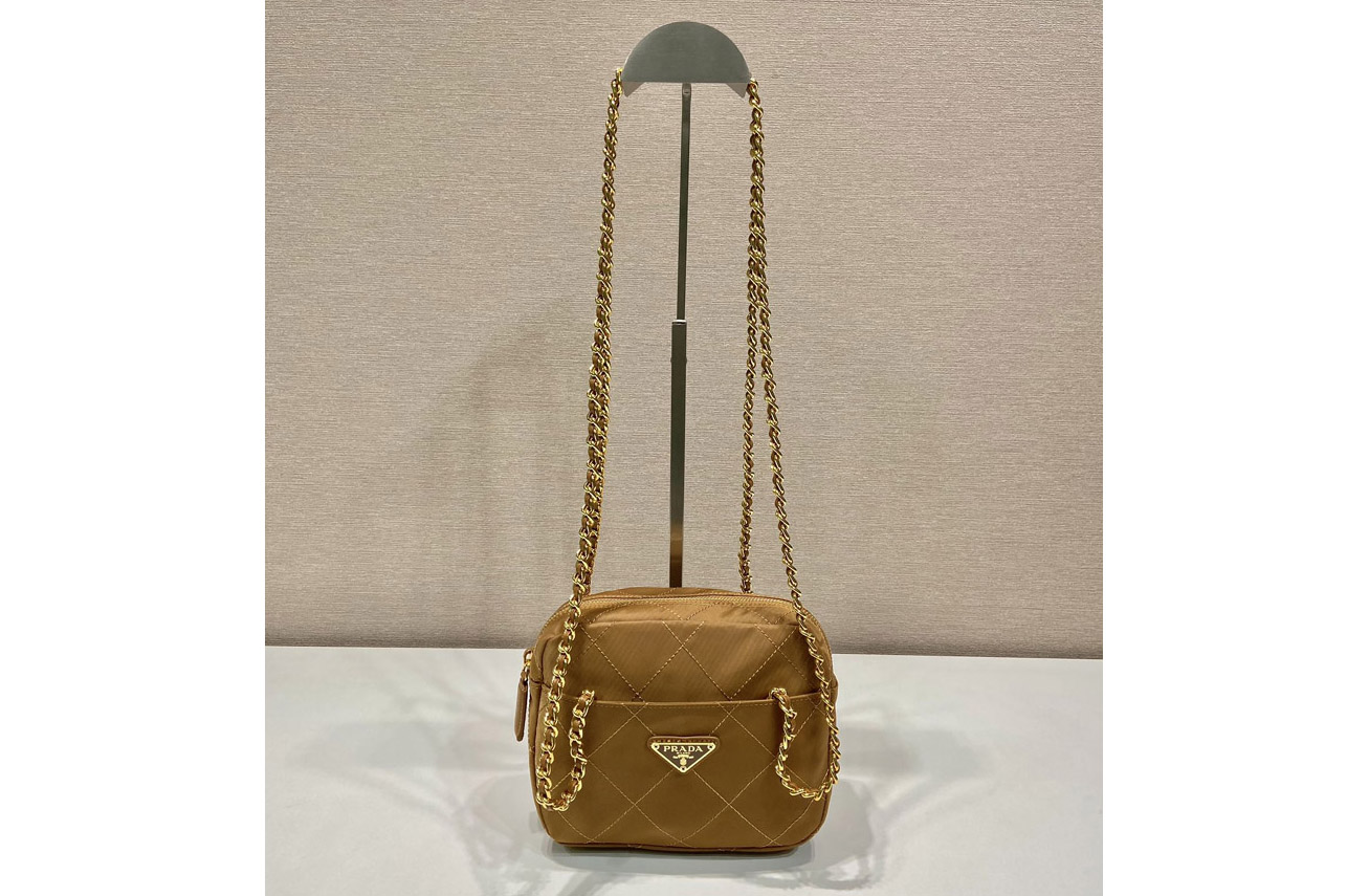 Prada 1BD632 Vintage Chain Stray Bag in Brown Nylon