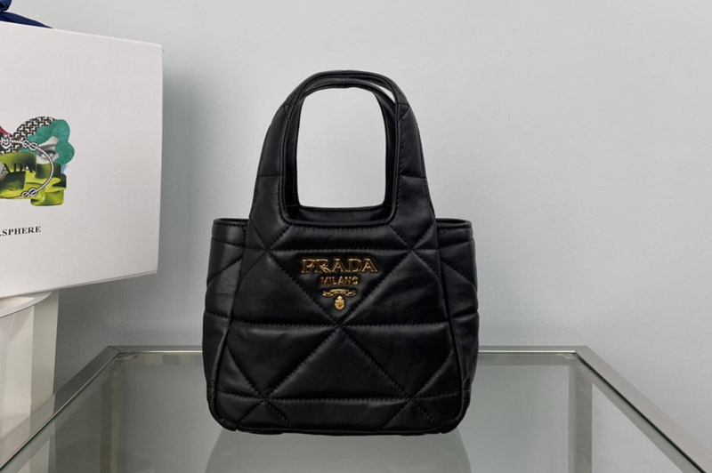 Prada 1BG451 Small nappa-leather tote bag with topstitching in Black Leather