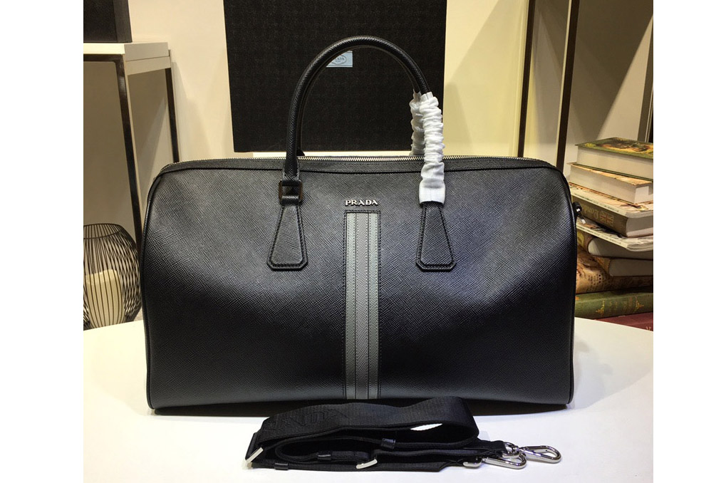 Prada 2VC072 Travel Duffle Weekend Shoulder Bag in Black Saffiano Leather