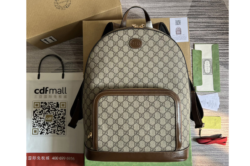 Gucci ‎704017 Backpack with Interlocking G in Beige and ebony GG Supreme canvas