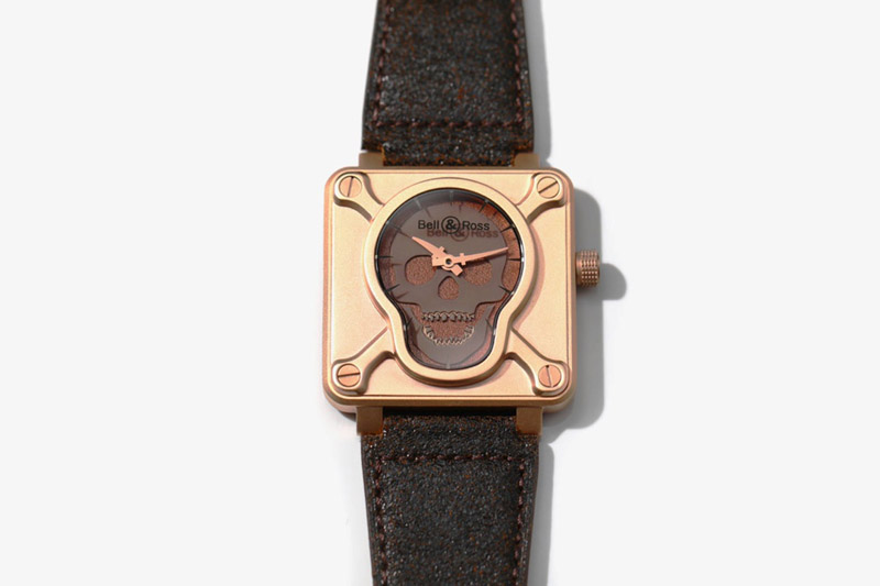 Bell&Ross BR01 Bronze BRSF 1:1 Best Edition Brown Skull Dial on Brown/Black Leather Strap A2824
