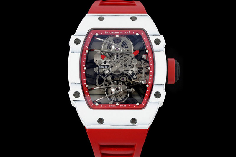 Richard Mille RM027-02 Nadal Real Tourbillon RMF Best Edition White Forge Carbon Red Inner Bezel on Red Rubber Strap