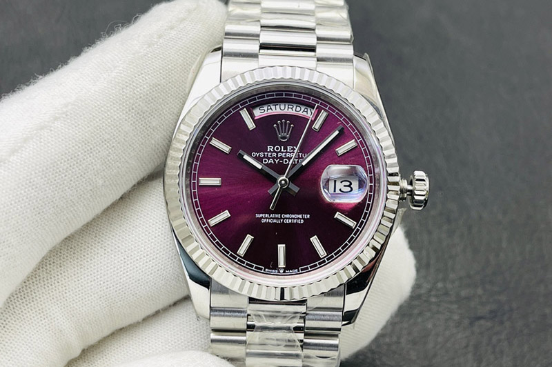 Rolex Day Date 40mm 228239 SS VR 1:1 Best Edition Purple Dial Sticks Markers on SS President Bracelet A2836