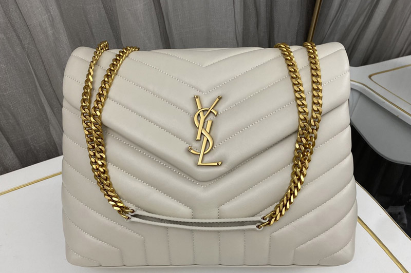 Saint Laurent 459749 YSL Medium Loulou Chain Bag in White Leather With Gold