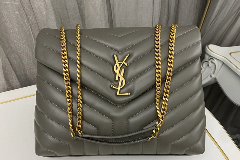 Saint Laurent 459749 YSL Medium Loulou Chain Bag in Gray Leather With Gold