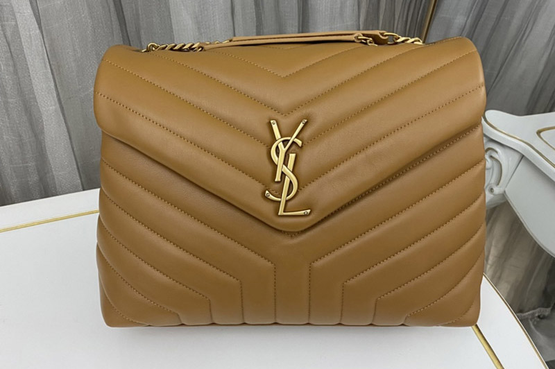 Saint Laurent 459749 YSL Medium Loulou Chain Bag in Caramel Leather With Gold