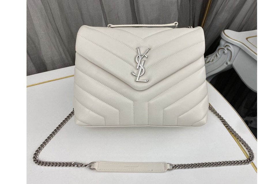 Saint Laurent 467072 YSL Loulou Toy Bag In White Matelasse Y Leather