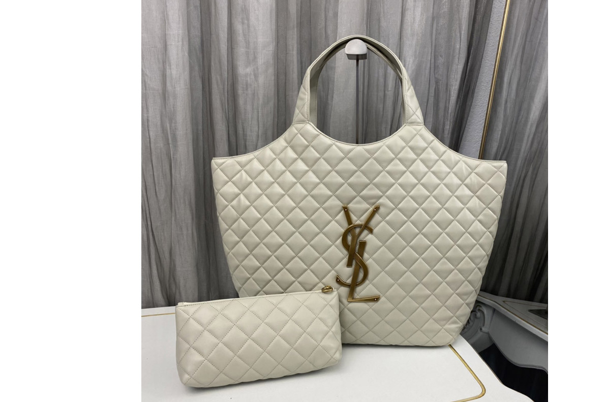 Saint Laurent 698651 YSL Icare Maxi Shopping Bag in White Quilted Lambskin
