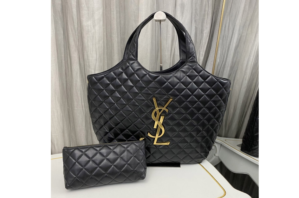 Saint Laurent 698652 YSL Icare Maxi Shopping Bag in Black Quilted Lambskin