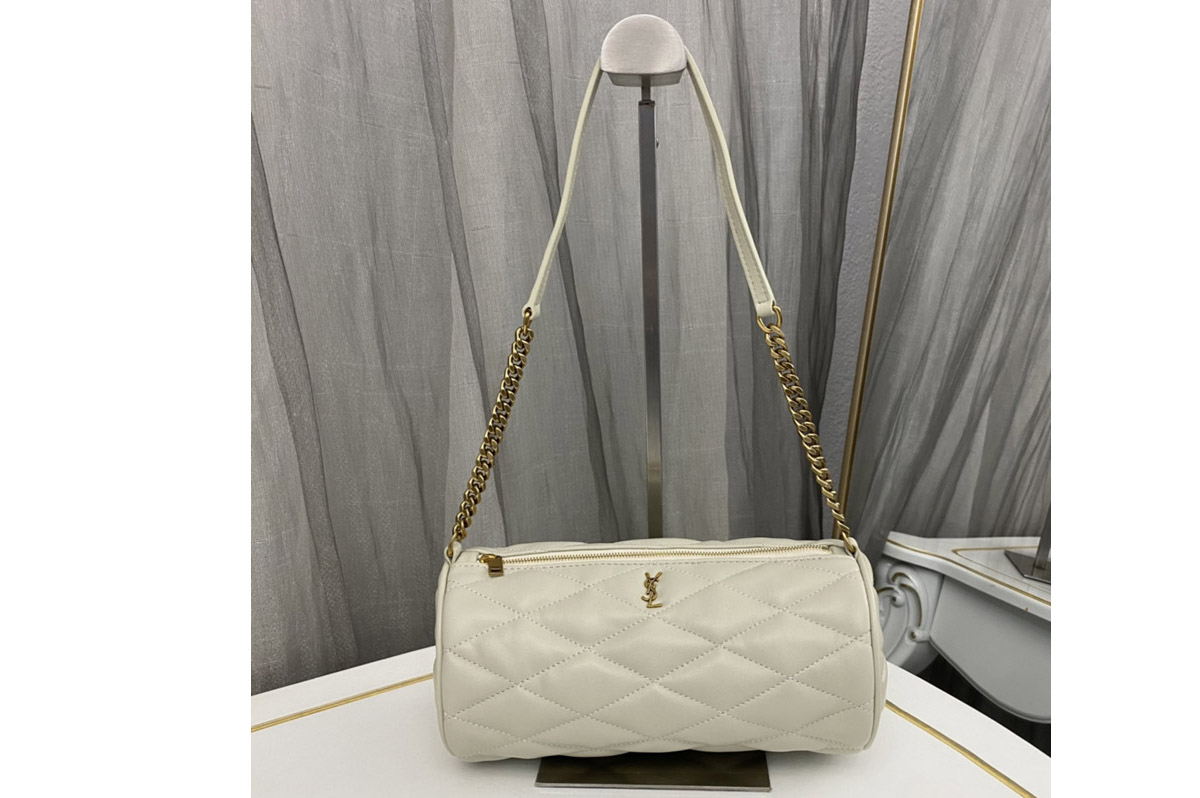 Saint Laurent 712706 YSL SADE SMALL TUBE BAG IN White QUILTED LAMBSKIN