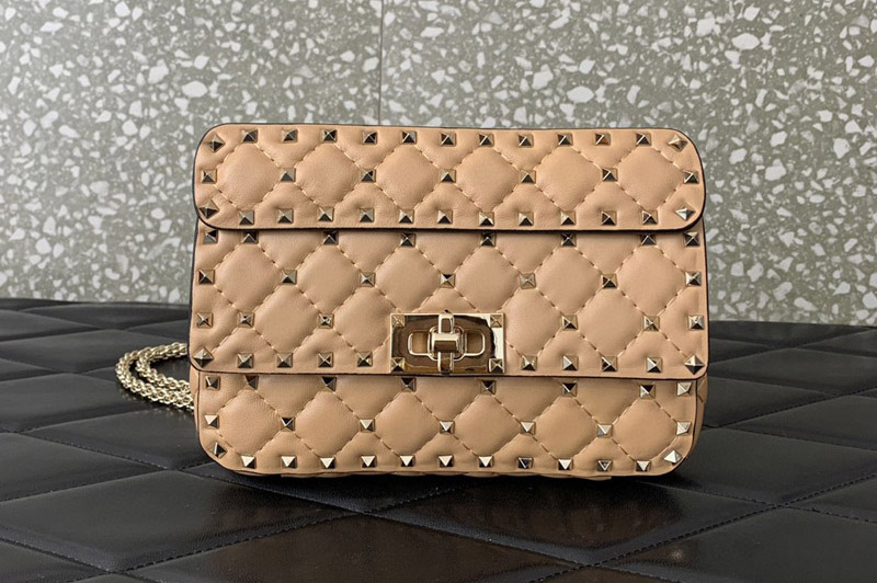 Valentino Small Garavani Rockstud Spike bag in Pink supple Nappa lambskin with chain