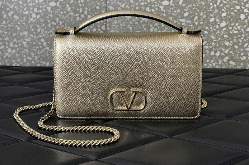 Valentino Small Garavani VSLING handbag with VLogo in Gold Leather