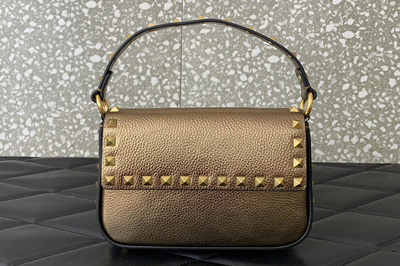 Valentino Small Garavani Rockstud crossbody bag in Gold grainy calfskin leather
