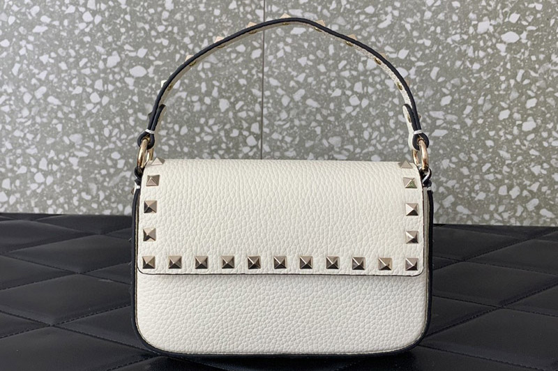 Valentino Small Garavani Rockstud crossbody bag in White grainy calfskin leather