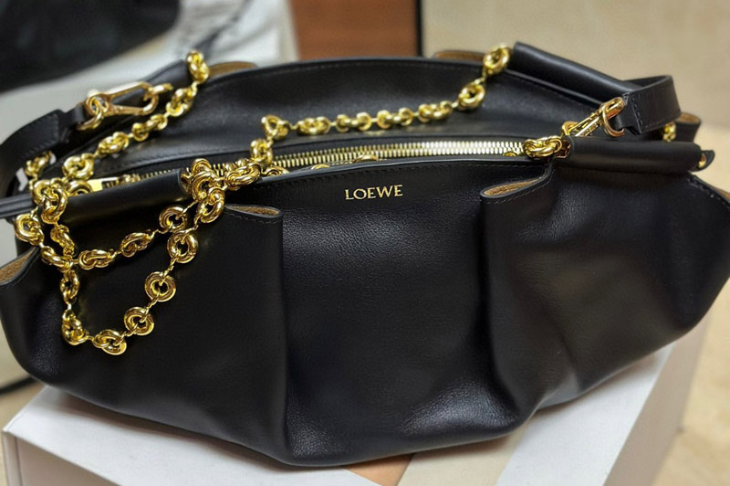 Loewe Small Paseo bag in Black shiny nappa calfskin With Chain