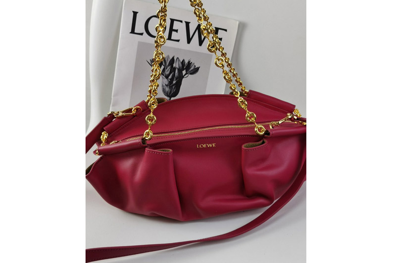 Loewe Small Paseo bag in Red shiny nappa calfskin With Chain